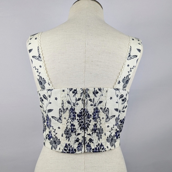 Avec Les Filles Corset Top Cropped Square Neck Sleeveless Floral Natural M NWT - Picture 6 of 16
